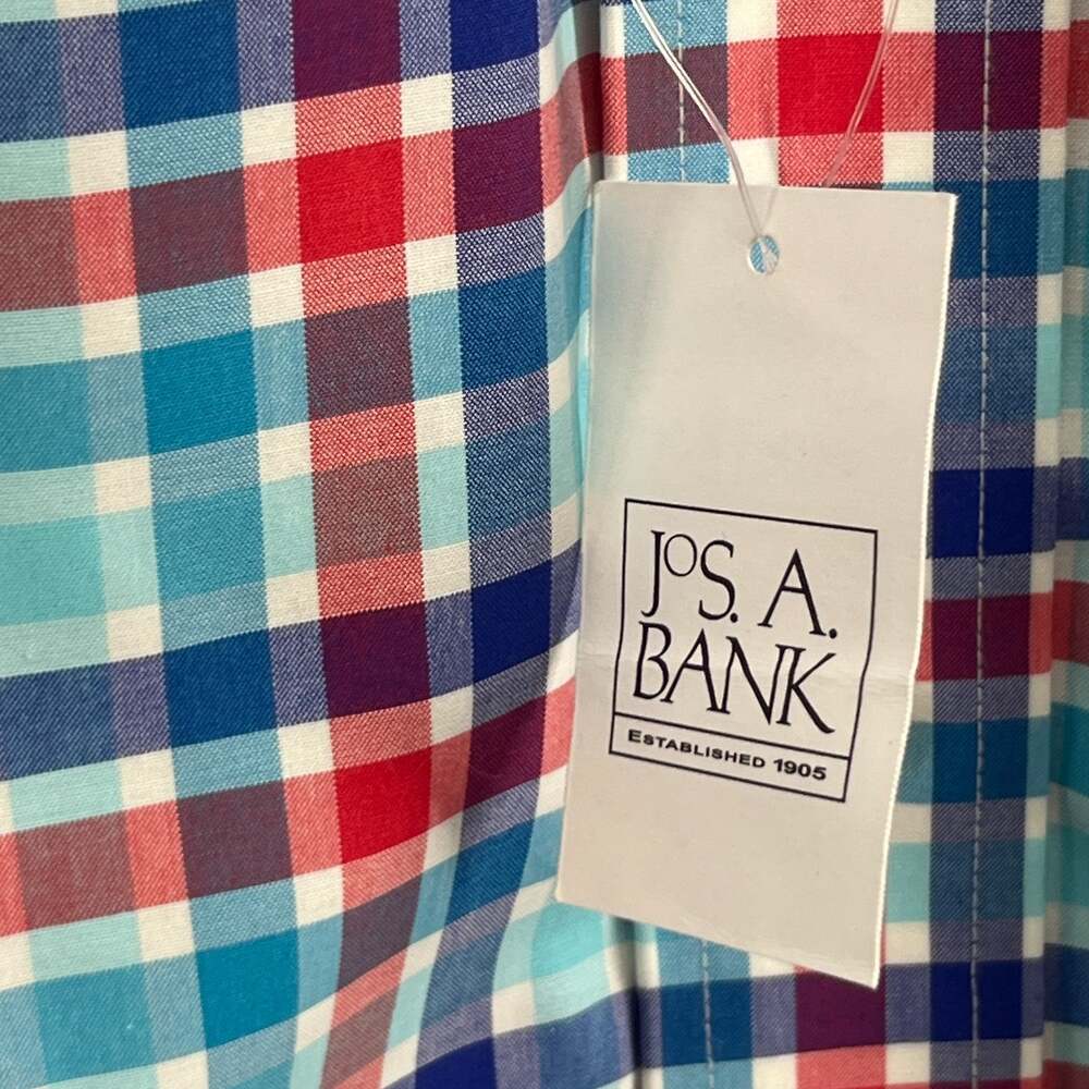 JOS A BANK Shirt Mens L Travelers Collection Plaid Poplin Cotton Blue NEW - Picture 9 of 13